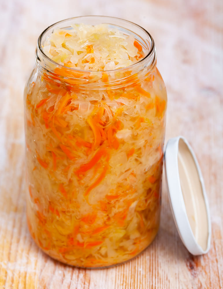 Natural probiotic, sauerkraut in glass jar