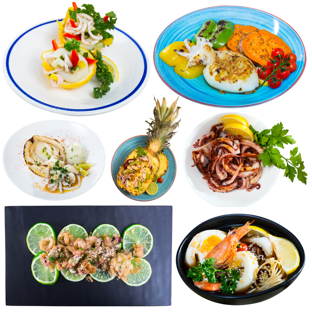 Squid and cuttlefish dishes