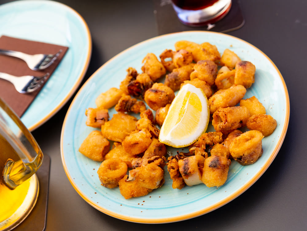 Spanish seafood dish battered fried baby squid