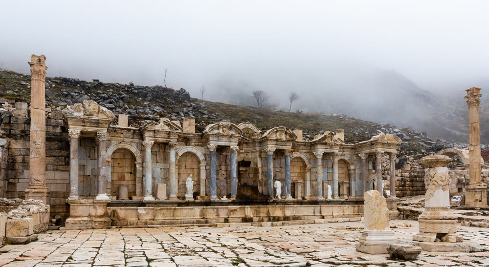 Partially reconstructed Nymphaeum at ruins of Sagalassos, Turkey