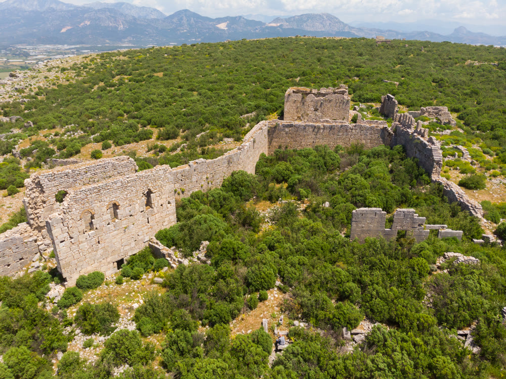Drone photo of Sillyon remains, Turkey