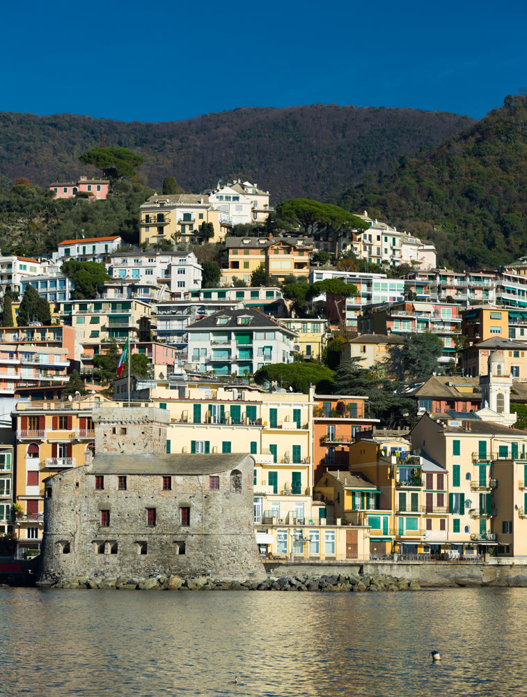Cityscape of Rapallo with castle, Italy