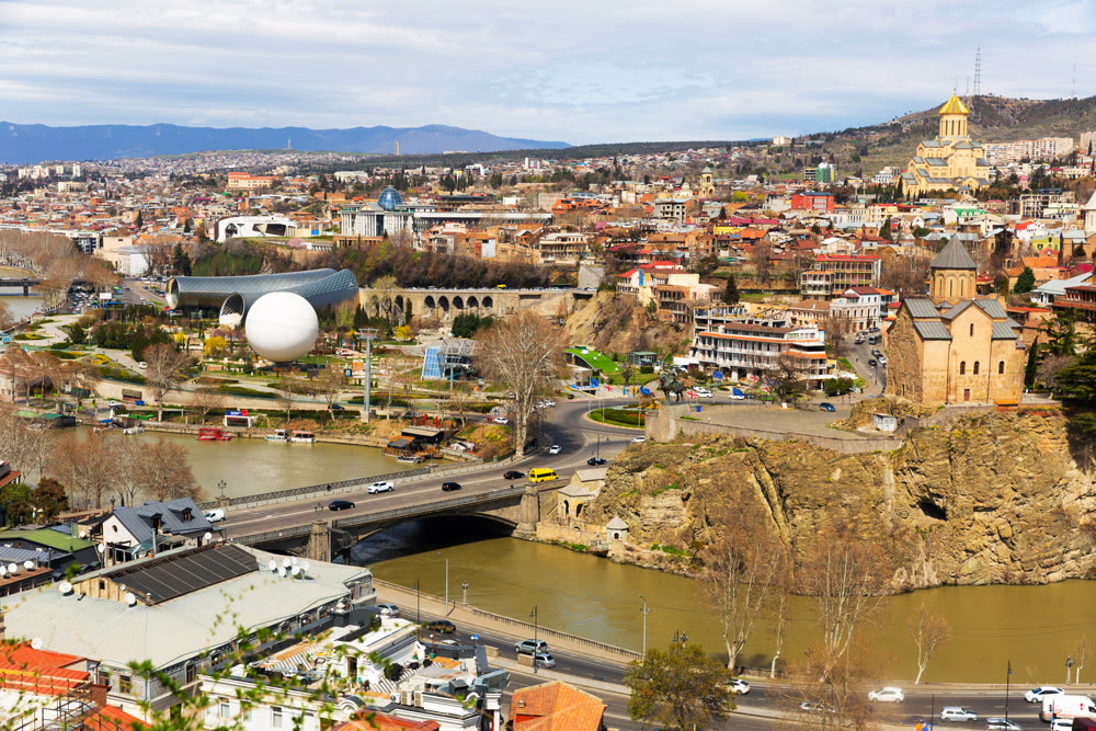 Historical area of Tbilisi with Trinity Cathedral and Metekhi Church